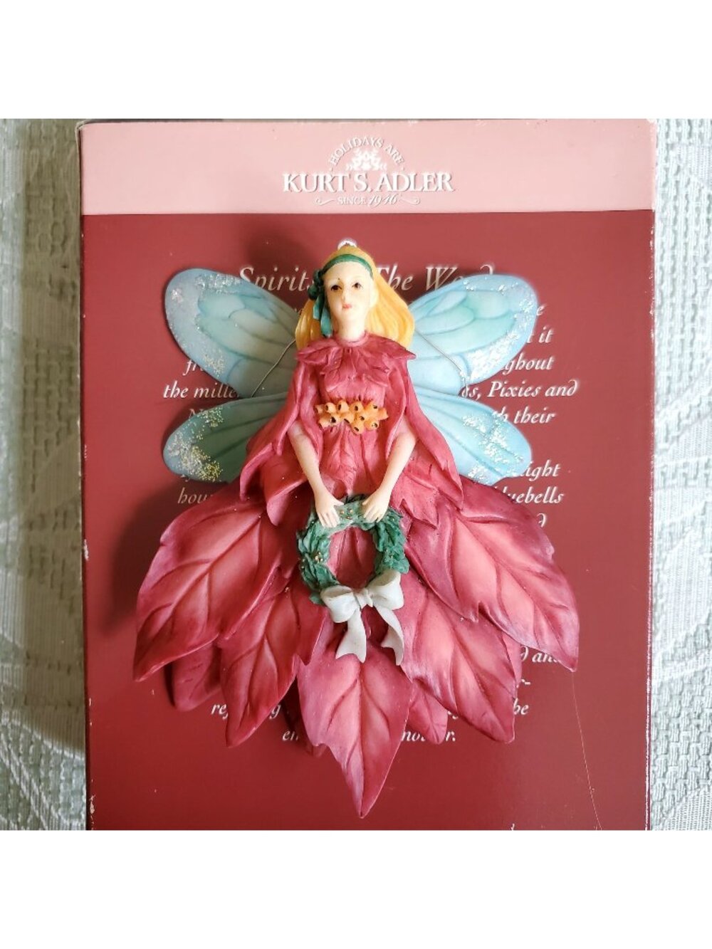 Vtg EUC Kurt S. Adler Spirit of the Woods Poinsettia Fairy Angel Ornament 5 in
